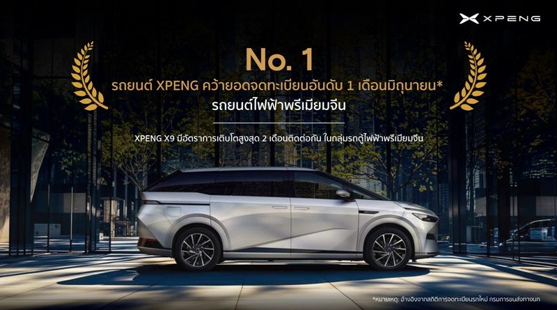 เอ็กซ์เผิง คว้ายอดจดทะเบียนอันดับ 1 ตลาดรถยนต์ไฟฟ้าพรีเมียมจีนในไทย