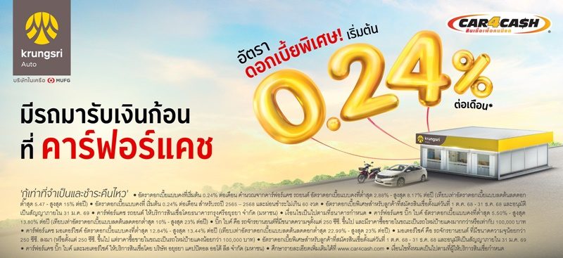 คาร์ฟอร์แคช ปรับลดดอกเบี้ย เริ่มต้น 0.24% ต่อเดือน
