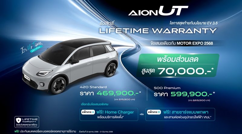 GAC AION Thailand มอบข้อเสนอพิเศษสำหรับ GAC AION UT