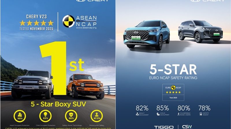 CHERY V23 คว้าคะแนนความปลอดภัยระดับ 5 ดาว จาก ASEAN NCAP