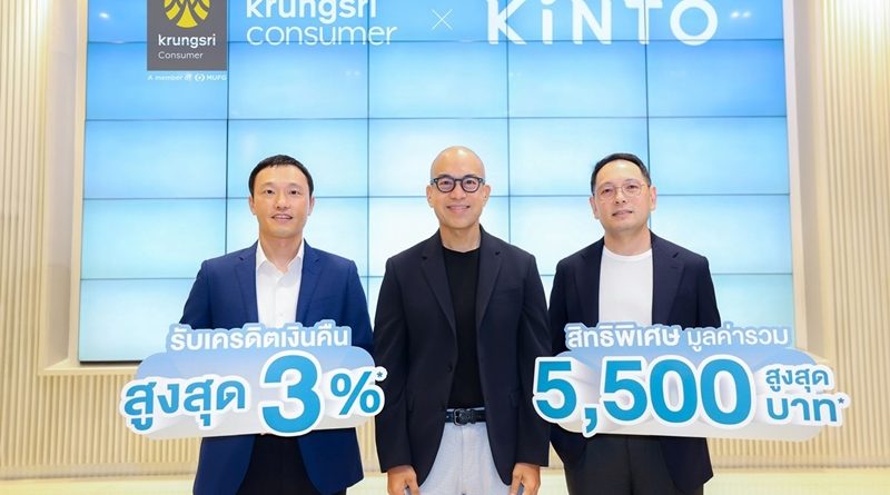 กรุงศรี คอนซูมเมอร์ และธนาคารกรุงศรีอยุธยา จับมือ KINTO (ประเทศไทย) มอบสิทธิพิเศษสำหรับลูกค้าบัตรเครดิต รับเครดิตเงินคืนสูงสุด 3%